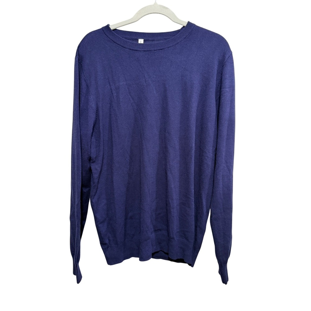 MLANM Womens Navy Blue Crew Neck Long Sleeve Sweater Knit Top XL soft classic